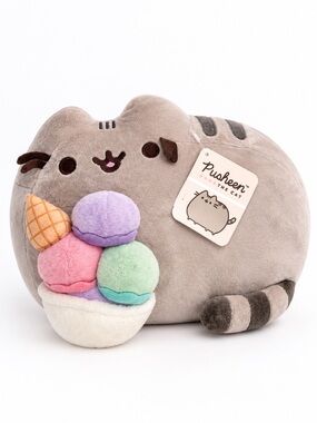 Pusheen the Cat Ice Cream Sundae Plush Stuffed Animal NWT Gray Kitty Soft Toy